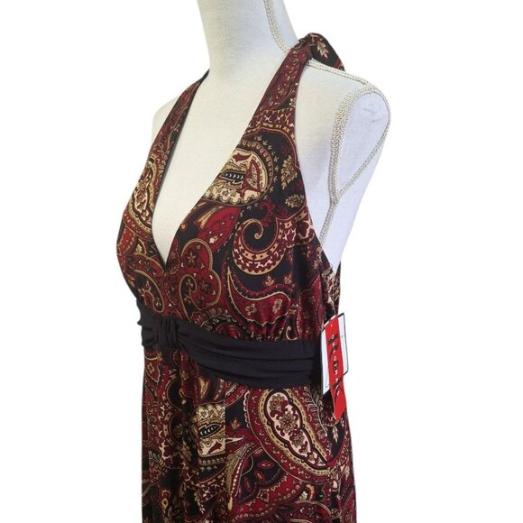 R & K Originals Dress Halter Stretch Waist Paisley Womens 14 With Tags - Picture 3 of 8